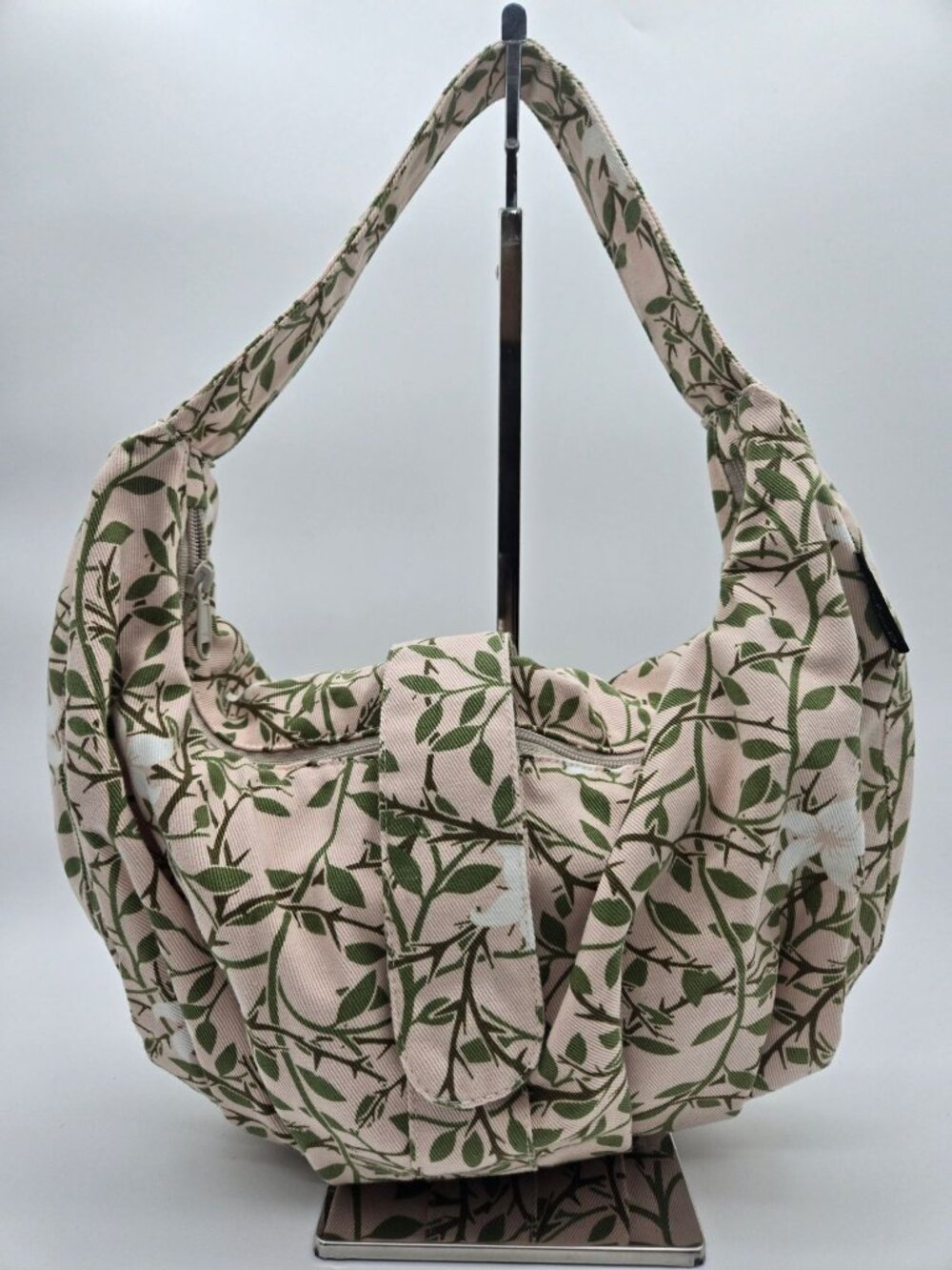 YakPak Leaves Print Hobo Shoulder Bag Cream Green Floral El Salvador